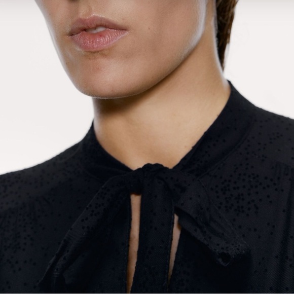 Zara black textured tiered mini dress with bow detail size X-Large - Picture 10 of 12